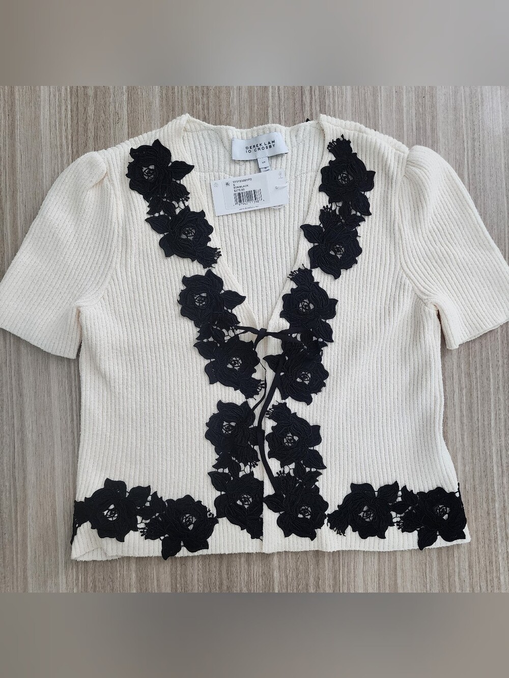 NWT Derek Lam 10 Crosby Women's Maes Short Sleeve Cardigan with Lace Trim Sz S/P